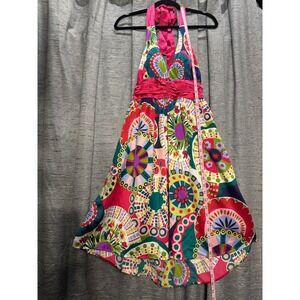 Double Zero Halter‎ Dress Colorful Print Sleeveless Party Size L
